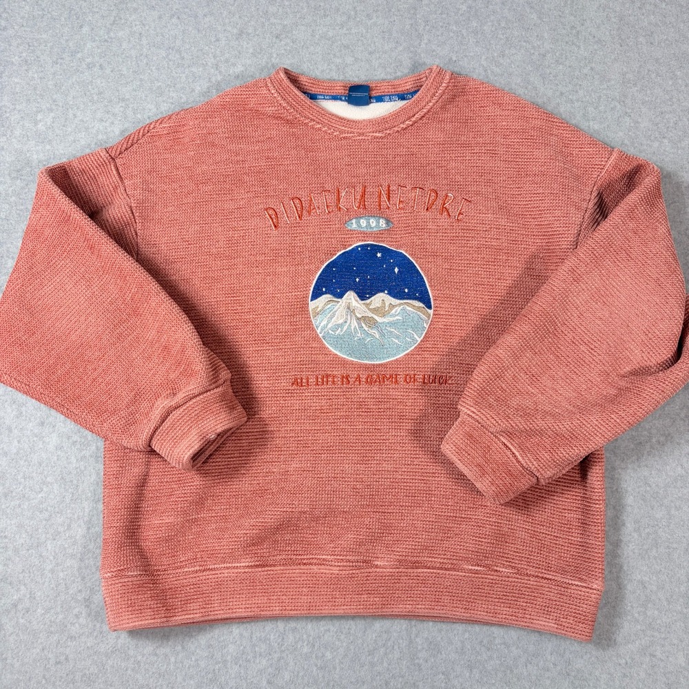 Tide Eku Orange Textured Embroidered Mountain Graphic Crewneck Sweatshirt